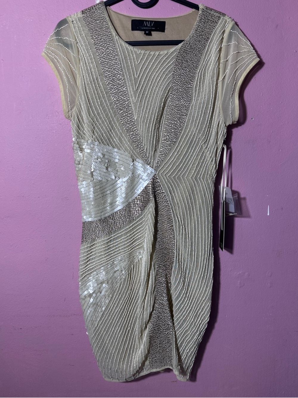MLV Cream Sequin-Embellished Mini Dress